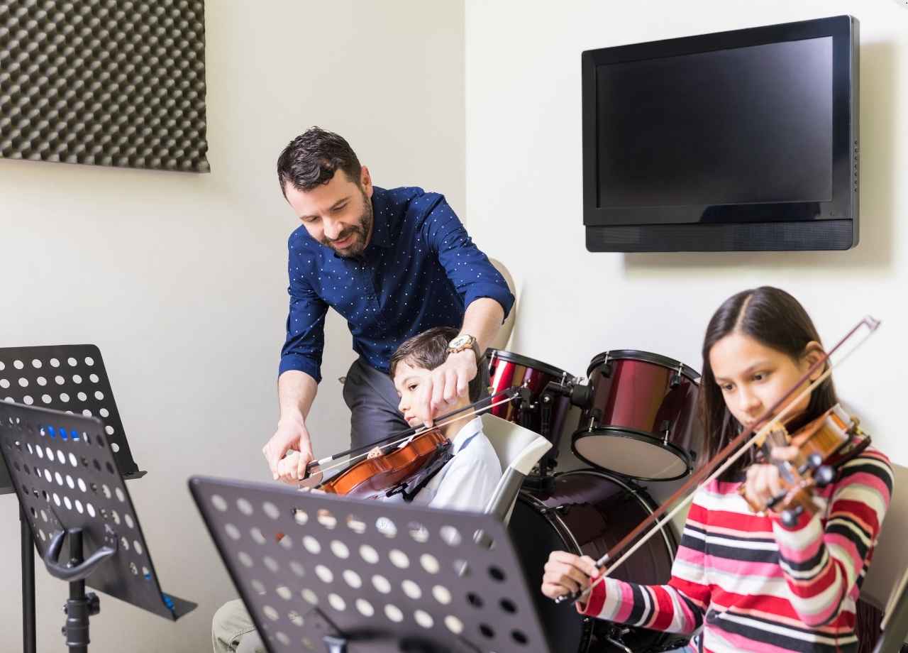 music instuments being played by children in lesson
