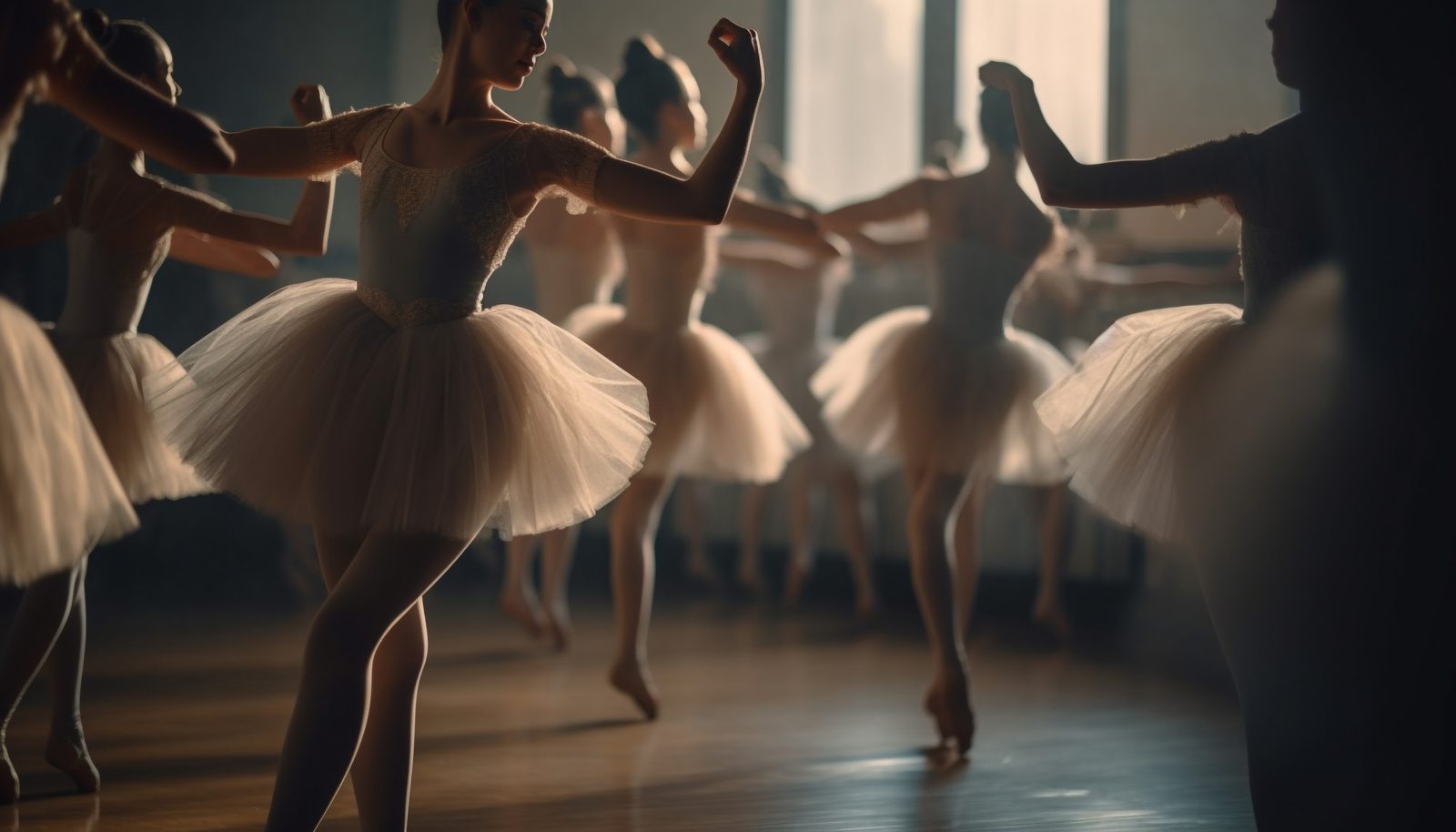 Ballerinas on their toes performing in class