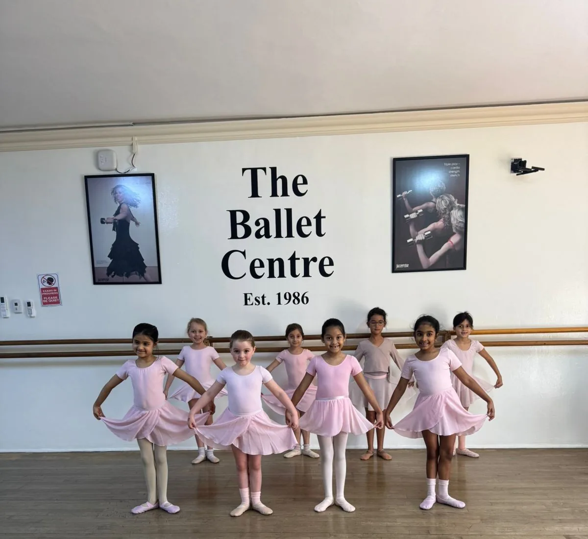 A junior ballet class together