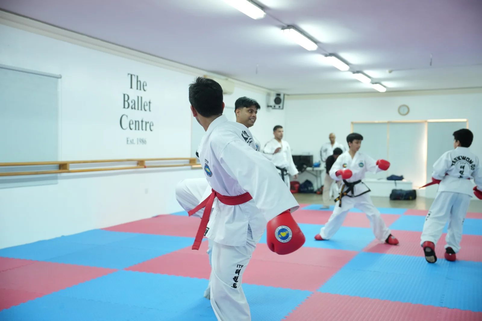 Sparring practice with pads