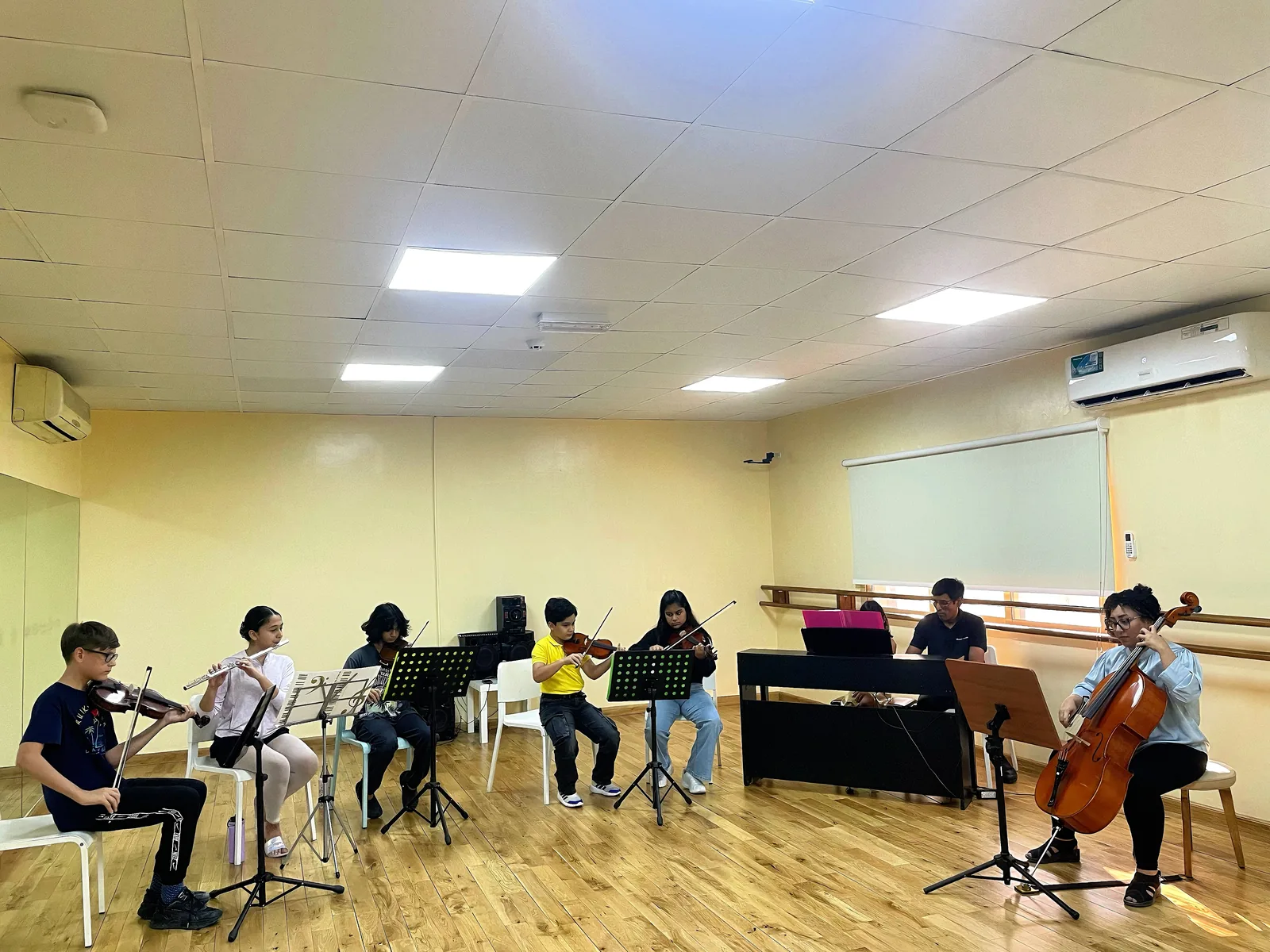 The music room during an ensemble rehearsal