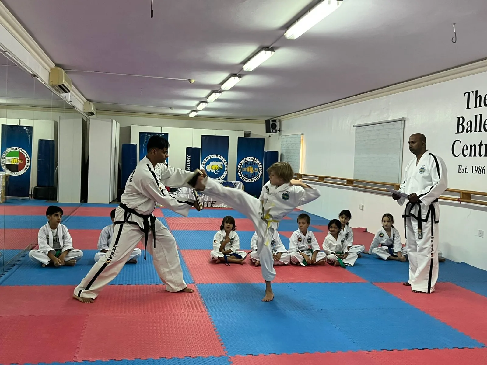 Sparring practice with pads
