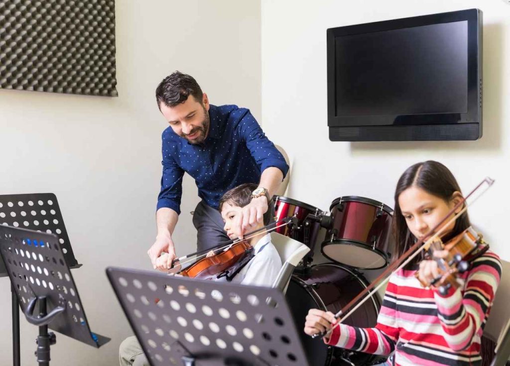 music instuments being played by children in lesson